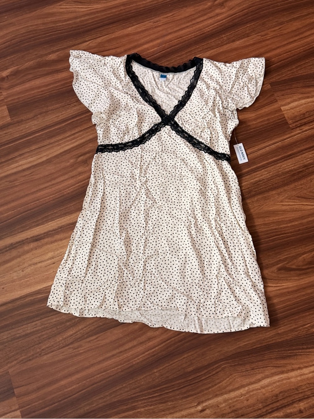 Cream Polka Dot Lace Trim Dress (Old Navy Large)